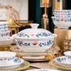 Louça de Mesa de Porcelana Azul e Branca Esmaltada, Estilo Chinês Retro Jingdezhen Tigelas e Pratos Cerâmicos Domésticos, Presentes de Inauguração de Casa de Alto Padrão