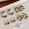 Pendientes de Cuentas de Colores Contrastantes con Ojo de Tigre y Ojo de Gato Estilo Retro Artístico ~ Nuevo Estilo Chino para Mujer, Pendientes Nuevos de Estilo Étnico