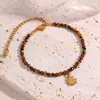 Pulsera Impermeable de Acero Inoxidable Europea y Americana con Cuentas de Piedra Natural y Colgante Geométrico, Accesorio Transfronterizo de Alta Gama para Mujer en Oro de 18 Quilates
