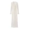 Vestido de Verão Feminino 2025 Estilo Europeu e Americano, Comprimento Médio, Decote V, Amarração, Manga Longa 2713