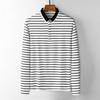Camiseta Masculina Manga Longa Estilo Coreano Listras Pretas e Brancas Gola Lapela Mistura Solta Retalhos Camisa Polo Masculina Estilo Moderno