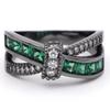 Jieling Nuevo Producto Transfronterizo Más Vendido Moda Negro Oro Conjunto Cruzado Anillo de Diamante Ópalo Circonita Anillo Geométrico Versátil