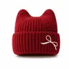 Gorro de punto personalizado, gorro adelgazante, gorro de lana para mujer con temática de gato para otoño e invierno con orejas, lindo gorrito bordado pequeño