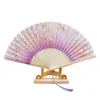 Abanico plegable rosa estilo japonés, abanico de seda para danza de flores de cerezo estilo japonés, abanico morado de bambú estilo antiguo para mujer, abanico pequeño de bambú estilo chino