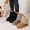 Botas de nieve de invierno transfronterizas para mujer, de caña alta, forradas de piel, de algodón para nieve cálidas, suela plana, pelaje corto y esponjoso