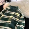 Colección de otoño e invierno: suéter a rayas de bloques de color para hombre, capa interior casual, tejido para parejas, suéter de ajuste relajado estilo japonés, top de punto retro
