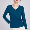 Camiseta Básica de Mujer Primavera/Verano 2026, Cuello en V, Corte Holgado, Algodón Mercerizado Doble Cara de 80 Hilos, Top de Manga Larga para Mujer