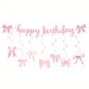 Serie Temática de Moño Rosa Colgante de Bandera Desplegable Suministros de Decoración para Fiesta de Cumpleaños Colgante Espiral Venta al por Mayor