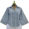 Moda Femenina Transfronteriza Europea y Americana Primavera 2026 Nuevo Estilo Elegante Diseño de Nicho Cuello Camisero Holgado Top de Camisa Rayado