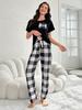 Pijama de cuadros para mujer transfronterizo europeo y americano, conjunto de dos piezas con bolsillos, casual, cómodo y delgado, se puede usar en el exterior