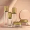 Conjunto de frascos quadrados de vidro em estoque 120ml frascos para loção e essência 50g potes para creme facial materiais de embalagem cosmética