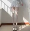 Meias puramente sexys acima do joelho com laços de renda, em rede, respiráveis, modeladoras, estilo ballet JK