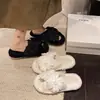 Pantuflas peludas de tiras cruzadas para otoño e invierno para mujer, moda de girasol, nuevo estilo 2026, pantuflas de casa planas sin cordones, estilo de hada, versátiles