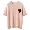 Tricô de manga curta 100% cashmere puro para mulheres, gola redonda, com bordado em forma de coração, caimento solto, suéter versátil, novo estilo 2026