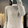 Outono e Inverno Novo Suéter de Lã Andy Gola Redonda Pulôver Estiloso Solto Estilo Coreano Simples Tricô Padrão de Folhas Quente Suéter Feminino