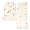 Algodón PuroPijama de Manga Larga para Mujer Otoño Nuevo Estilo Cárdigan Dibujos Animados Pantalones Largos Lindo Lunares Conjunto de Ropa para el Hogar Primavera Otoño