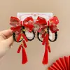 Pasador de Pelo con Lazo de Año Nuevo y Borlas de Felpa, Pinza Roja para el Cabello para Niños, Adorno para la Cabeza con Ambiente Festivo para el Festival de Primavera