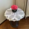 Blanco Hueco Redondo Encaje Flor Mantel Individual Posavasos Mantel Mesa de Café Mesa de Noche Tela Decorativa de Cubierta