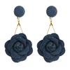 Nuevos Pendientes de Camelia de Mezclilla Estilo Coreano Distintivos Exagerados Círculo Grande Largos Versátiles Pendientes de Otoño e Invierno para Mujeres