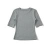 Moda Versátil Garota Quente Ajuste Slim Gola Redonda Manga Média Camiseta Verão Novo Desejo Puro Emagrecimento Elástico Cor Sólida Top Básico
