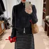 Cardigã macio 100% lã com gola alta preta e zíper duplo para mulheres, novo estilo de inverno, jaqueta suéter de tricô elegante