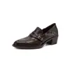 Zapatos Mocasines Elegantes de Piel de Cordero para Viaje 2026 Otoño Tacón Grueso Tacón Medio Punta Cuadrada Zapatos Pequeños de Cuero Piel Genuina Apertura Profunda Zapatos Individuales Mujer