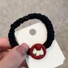 Estilo Coreano Retro Elegante Reductor de Edad Letra Roja Amor Bucle Intestinal Pequeño Titular Cubierta de Cuero para Cola de Caballo Alta Anillo para el Cabello Accesorios para el Cabello