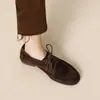 Primer Encuentro Temporada Mocasines Estilo Británico Zapatos Pequeños de Cuero Retro Correas Cruzadas Mate Zapatos de Cordones de Tacón Bajo para Mujer
