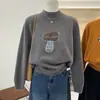 Suéter de Punto Suelto Cálido Suave con Cuello Medio Alto Estilo Coreano Dibujo Jacquard Cálido para Mujer Otoño e Invierno 2025
