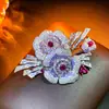 Broche de Flor Doble Incrustado Color Súper Brillante Zirconia Nuevo de Alta Resistencia Transfronterizo Moda de Lujo Ligero Broche de Corsage de Gama Alta Venta al por Mayor