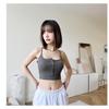 Oferta Especial: Camisole Canelada com Botões Hennilu Primavera/Verão com Bojos, Peça Externa Curta Sexy Versátil para Mulheres com Lindo Design nas Costas