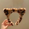 Lindo Gato Salsa Dibujo Animado Gatito Orejas Estampado de Leopardo Banda para el Cabello de Felpa Mujer Lavar Cara Maquillaje Diadema Accesorios para el Cabello de Dibujos Animados