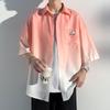 Camisa Masculina de Manga Curta Verão Fina Seda Gelada Solta Manga Meia Manga Jaqueta Antirrugas Não Amassa para Casal Jovem