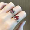 Anillo Abierto de Esmalte Rojo Suerte Diseño Original Nicho Amor Hoja de Arce Personalidad Retro Apilable Abierto para Mujer