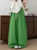 Pantalones de Algodón Lavado Estilo Coreano de Tiro Alto y Pierna Ancha para Mujer, Novedad Verano 2026, Pantalones Casuales con Caída Adelgazante y Sensación Relajada