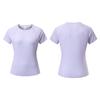 Camiseta de yoga de cuello redondo, de secado rápido, deportiva, de manga corta, para mujer, con protección solar, ajustada, para correr, con costuras de malla y fitness.