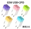 Cargador USB 2PD de carga rápida transfronterizo es adecuado para Apple Huawei, Europa, América y Gran Bretaña con cabezal de carga multipuerto de 65w