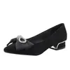 Sapatos de Salto Alto Estilo Francês para Mulheres, Salto Bloco, Novo Modelo Outono 2026, Bico Fino, Sapatos Baixos Pretos, Couro Macio, Sapatos Formais para Trabalho