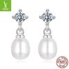 Brincos de pérolas de água doce naturais de prata mosant, brincos femininos requintados de luxo s925, brincos de diamante mosant, atacado