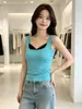Nuevo estilo de chica picante, top sin mangas de encaje con retazos, estilo de dos piezas falso, capa interior ajustada, alta elasticidad, efecto adelgazante, se puede usar como top exterior