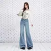 Jeans acampanados elásticos de tiro alto color azul claro transfronterizos para mujer, nuevo modelo de principios de otoño 2026, corte holgado, adelgazantes, no ajustados en las piernas