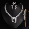 Conjunto de colar e brincos florais de zircônia e diamantes, com pingente floral longo, requintado, único e doce, atacado