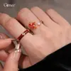 Anillo Geométrico Abierto de Hoja de Arce con Circonita Estilo Vintage Retro, Anillo de Dedo Índice de Lujo Ligero de Gama Alta, Joyería de Moda y Exquisita para Mujeres