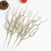 Árbol de Navidad artificial de 35 cm con ramas con purpurina y polvo dorado, ramas brillantes, ramas secas, piñas y ramas de Navidad DIY para decoración de mesa