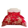 Juego de Bordado para Boda de Cuatro Piezas Rojo Algodón Amigable con la Piel Sábana Funda Nórdica Boda China Casa Nueva Colcha Auspiciosa Ropa de Cama para Boda