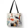 Amazon Hd Bolsa de Compras de Lino Impresa por Transferencia Térmica Serie Gato Ecológica Portátil Bolsa de Lino Lona Casual