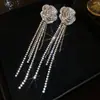 Aretes de Aguja Plateada con Borlas de Gota de Agua Incrustadas de Diamantes, Estilo Palacio, Nicho, Aretes Versátiles, Lujo Ligero, Venta al por Mayor de Aretes de Gama Alta