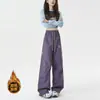 Calça Funcional para Outono e Inverno Três-Provas para Uso Externo, Calça de Ski Workwear de Marca Tendência, Calça Longa Casual Solta Estilo Americano com Forro de Fleece