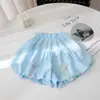 Conjunto de Duas Peças de Calça Floral de Verão 2026 para Meninas Pequenas, Doce Conjunto de Calça Saia com Laço 3D e Manga Bufante de Coelho