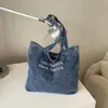 Bolsa de Lona Jeans Americana Retrô ins Grande Capacidade Simples de Ombro Estudante Aula Deslocamento Bolsa de Mão Estilosa